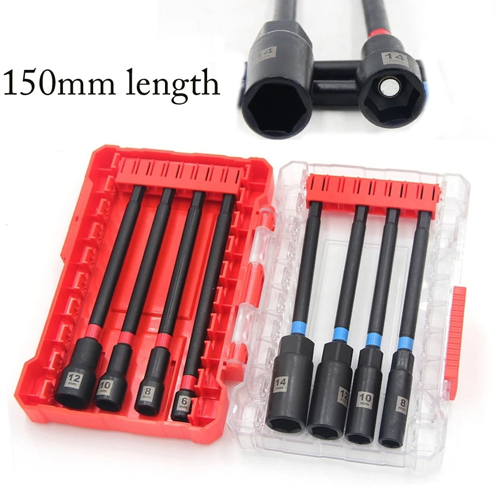 8個入りマグネット式ソケットセット、長さ150mm、六角軸ドリルビット用深穴、6、8、10、12、14mmのファスナーに対応