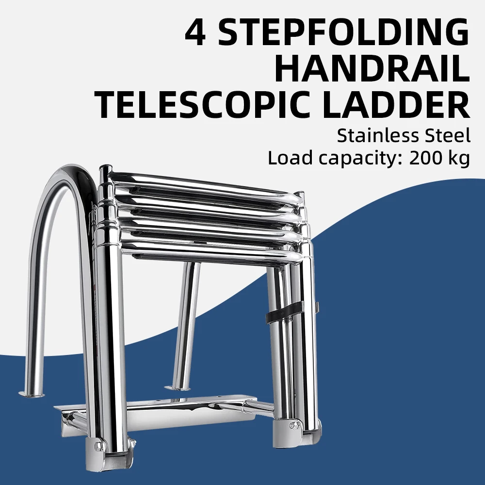 Boat Ladder 4 Step Concealed Folding Handrail Telescopic Hanging Ladder Stainless Steel Marine Hardware Boat Accessories