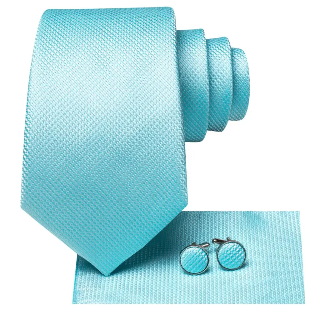 Solid Light Blue Silk Business Tie 2023 New Hi-Tie Designer Mens Necktie Luxury 8.5cm Hanky Cufflink Brooch Wedding Tie For Men