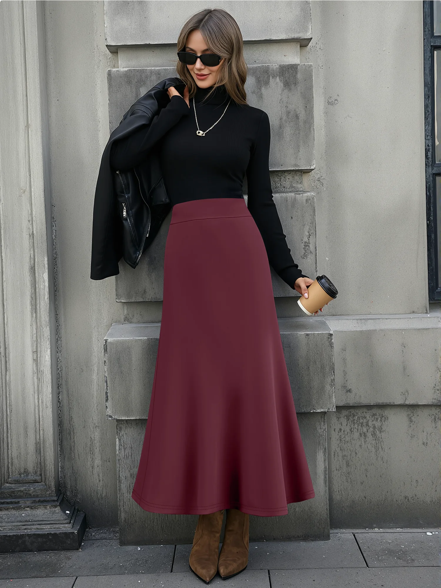 Trendy Elegance! High Waist Flowy Maxi Skirt, Mermaid Hem, Stretchy Fabric, Modern Silhouette, Ideal For Fashion Forward Looks