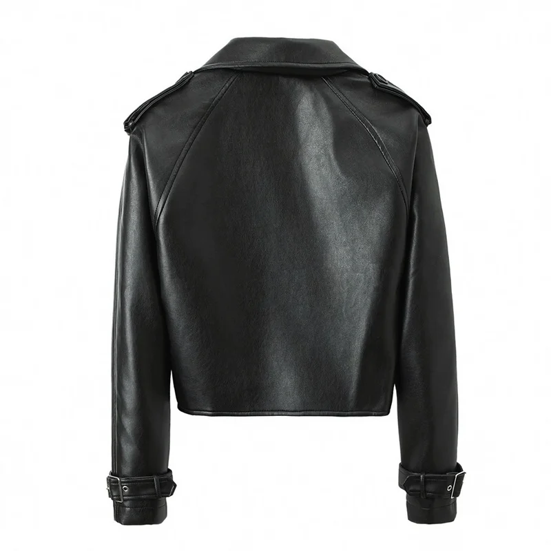 Giacca in pelle da donna streetwear Cappotto allentato super corto a vita alta Colletto couverture Cintura Giacche in PU Capispalla da donna Primavera Autunno