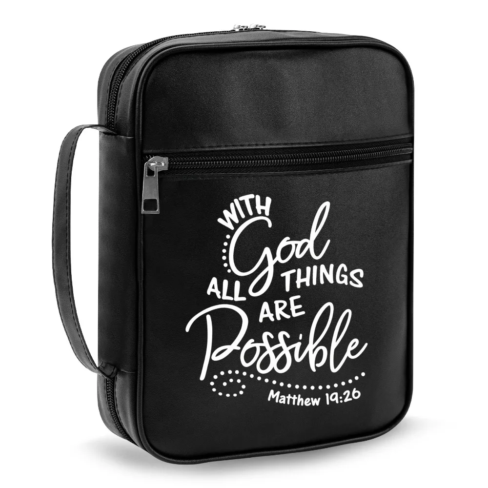 Housse de Bible chrétienne avec poignée, étui à fermeture éclair avec impression « Avec Dieu, tout est possible », Matthieu 19:26, 5 couleurs