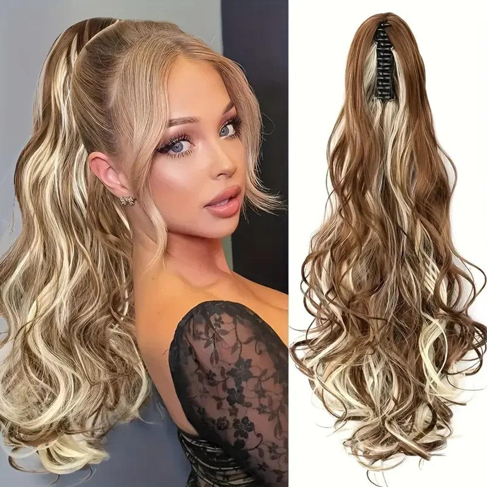 

20 Inch Synthetic Long Wavy Ponytail Clip in Claw Jaw Curly Hairpieces Pony Tail Hair Extensions Wavy Natural Looking For Women