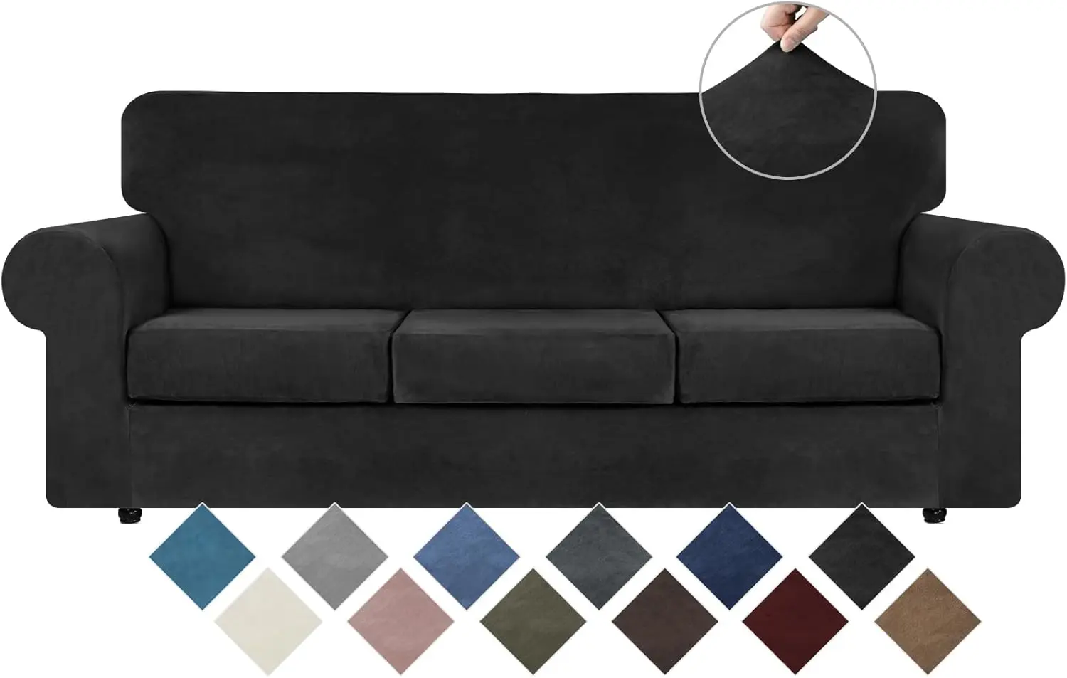

4 Pieces Velvet High Stretch Couch Covers For 3 Cushion Couch Sofa Slipcovers, Washable Furniture Protector With Non Slip