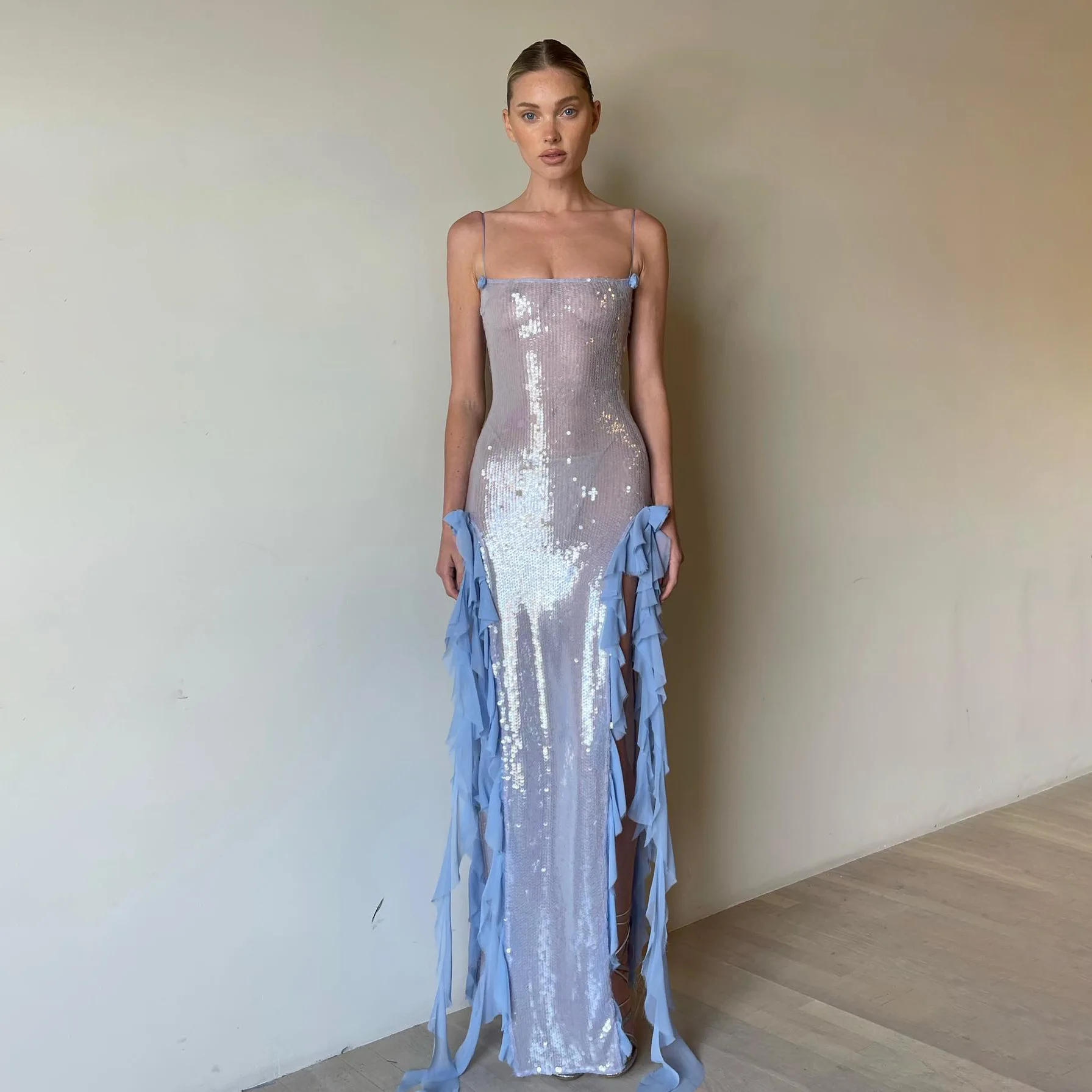 Women's Casual Dresses Women's Clothes Evening Dress European And American Sexy Perspective Dress Sequined Fungus Edge Dress Thr