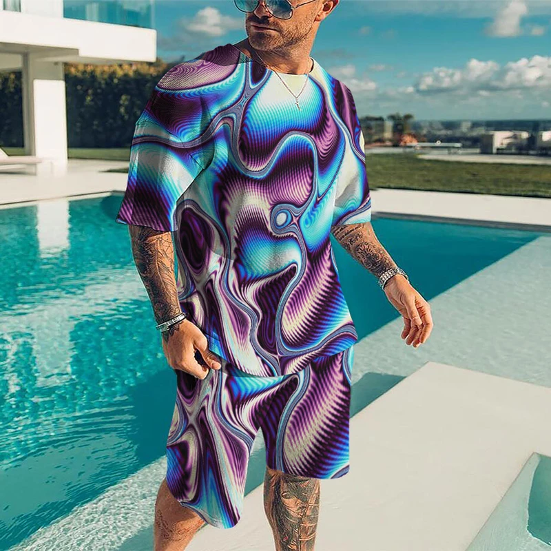 Men's Beach Sets 3D Printing Short Sleeve Shorts Two-piece Abstract Painted T-Shirt Suit Men's and Women's oversized Casual sets