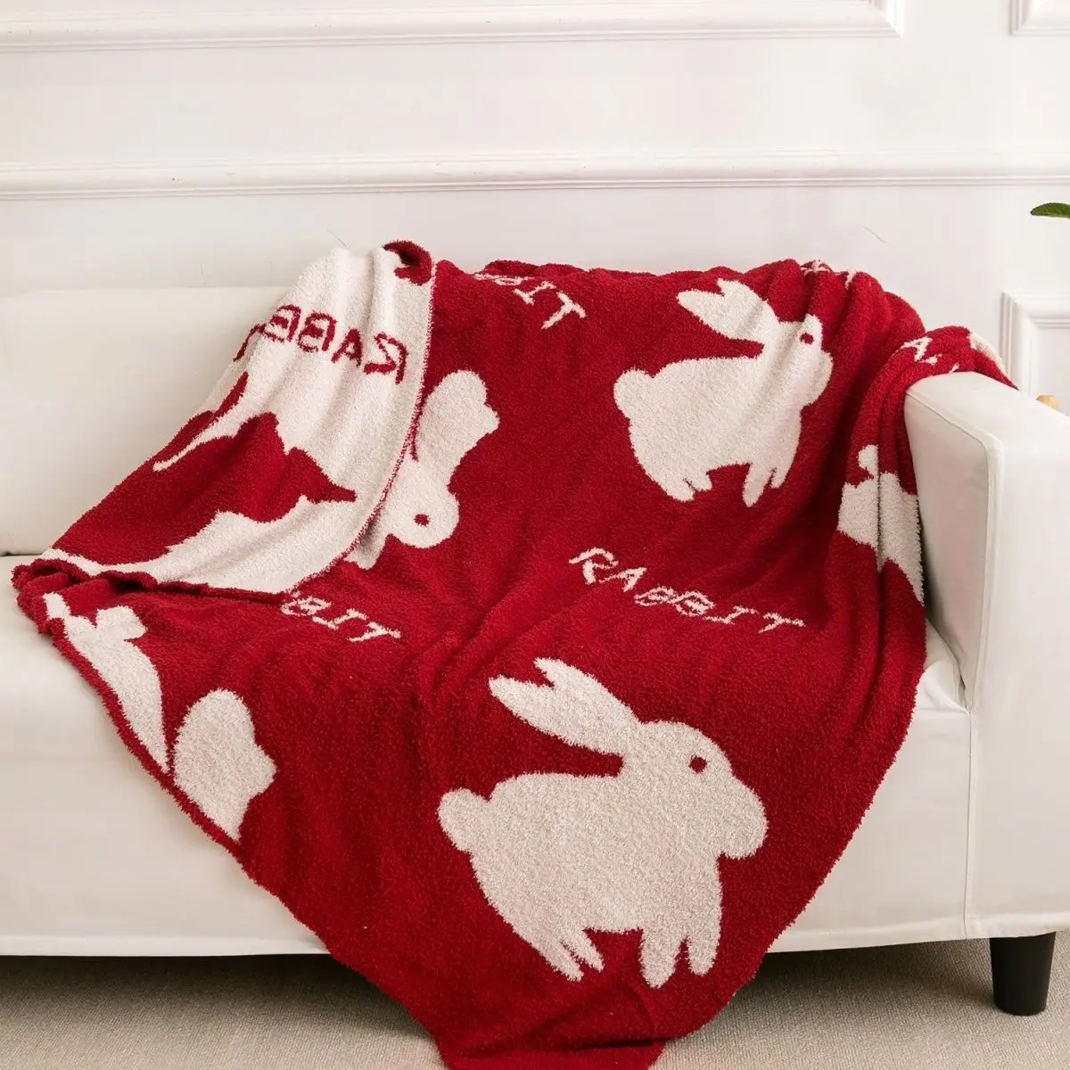 

Christmas Rabbit Red Heart Universal Knitted Multi functional Blanket Homestay Blanket Napping Blanket Wedding Cartoon