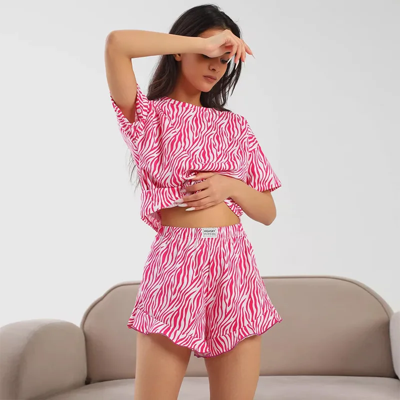 

Women's Pajamas Set Fashion Comfortable Loose Textured Sense Of Design Short-sleeved Ruffled Shorts Sleepwear Homewear