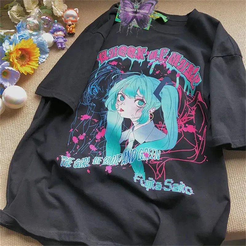 

Anime Women T-shirt Japanese Oversized T-shirt Short Sleeve Pulovers Kawaii Girl Y2k Vintage Women Clothes Fairy Grunge Tees