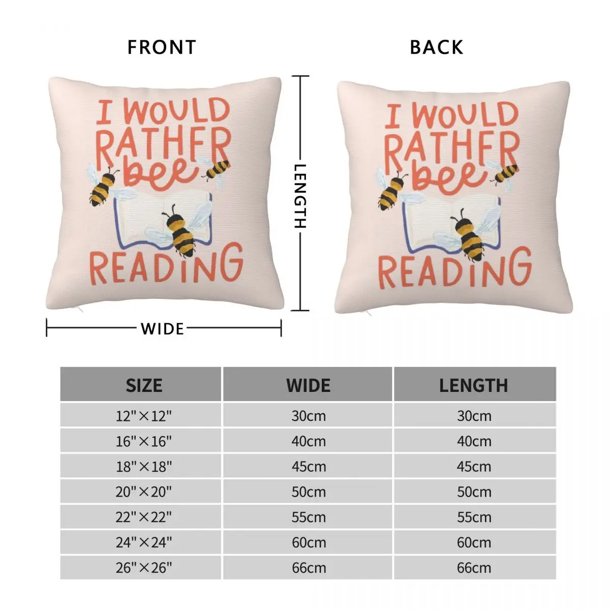 I Would Rather Bee Reading Square Pillowcase Polyester Linen Velvet Printed Zip Decor Throw Pillow Case Car Cushion Cover 45x45