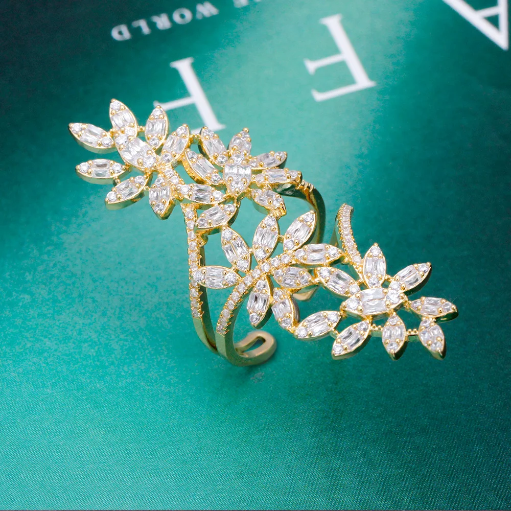 BrideTalk Hot Selling New Fashion Leaf Shape Flower Open Ring Women's Wedding Engagement Holiday Jewelry 2022
