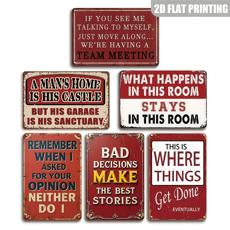 6pcs, Humorous Metal Sign | Decorative Tin Sign, Metal Poster, Vintage Wall Decor, Office Funny Wall Art, Amusing Retro Plaque, 8X12 Inches