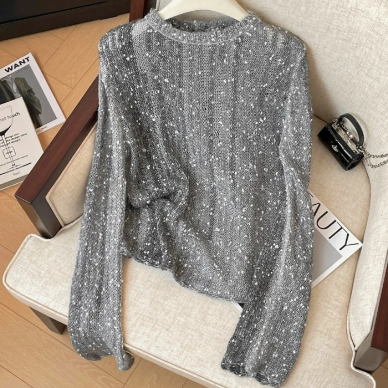 

Pullovers Women Sweaters Sequins Round Neck Full Sleeve Jumpers Y2k Streetwear Elegant Knit Work Casual Loose Spring 2026