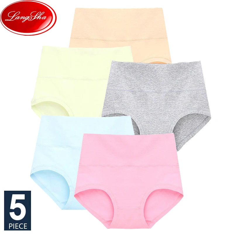 LANGSHA 5Pcs/Set Women Panties High Waist Slimming Briefs Soft Cotton Breathable Lingerie Sexy Female Underwear Plus SizeXXL