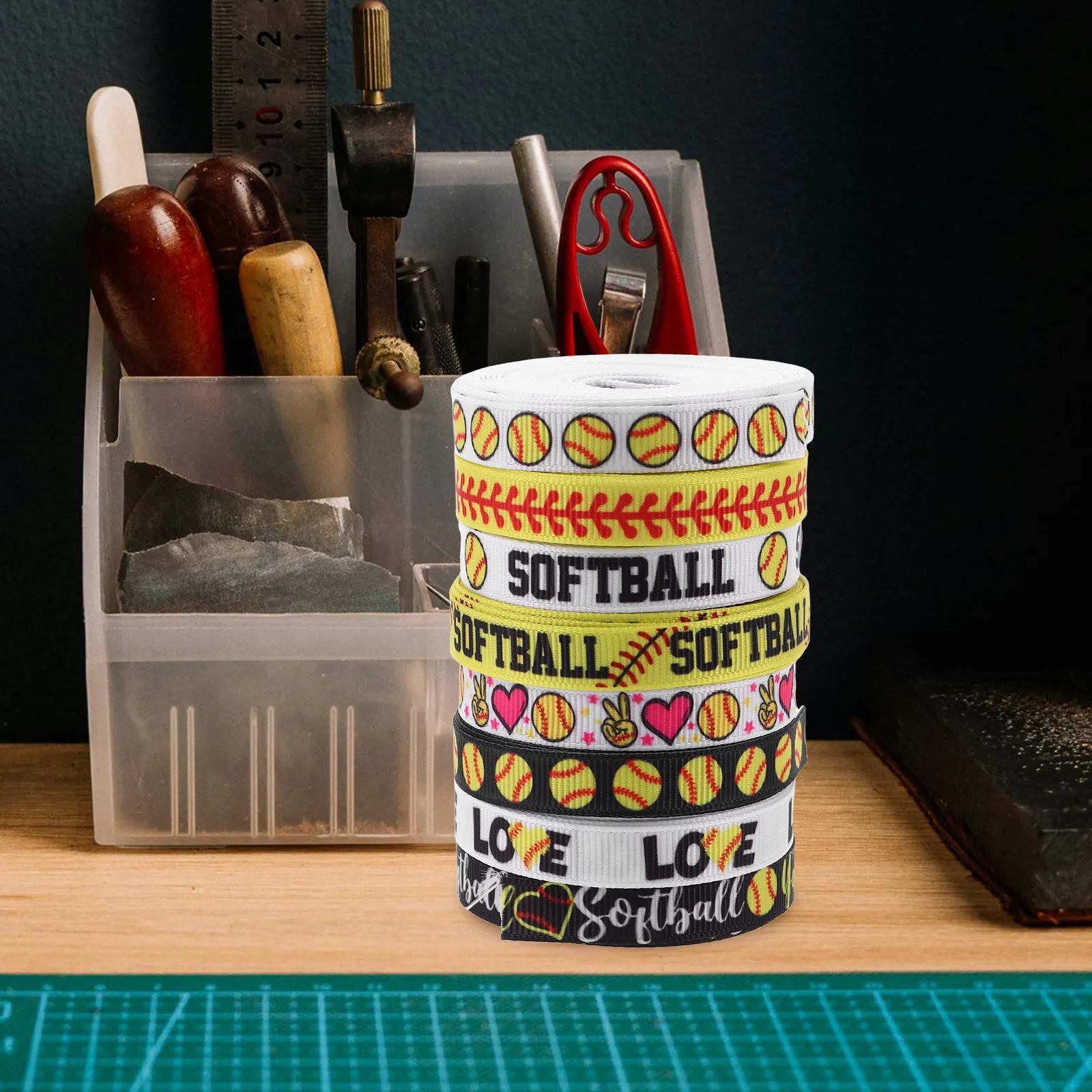 

Набор из 8 рулонов спортивной ленты: бейсбольная и софтбольная тематика, гросгрейн, 5 ярдов, для украшения на день матча, аксессуары для команды, DIY