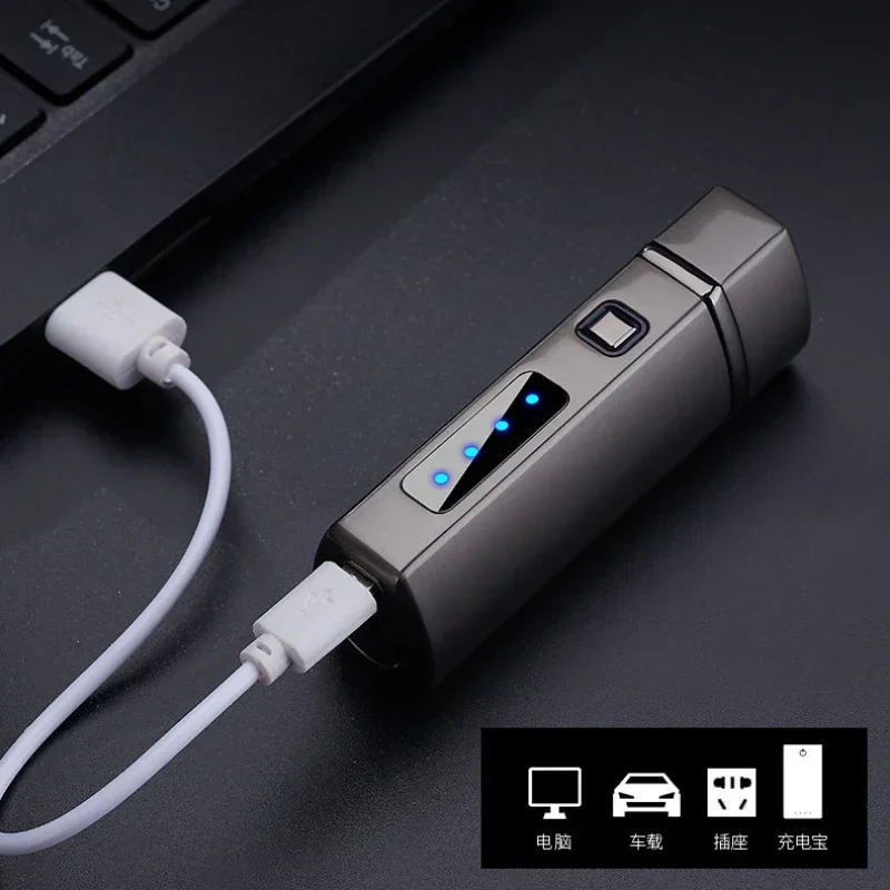 المعادن USB الثلاثي الشعلة Transom LED جت السيجار أخف ثلاثة فوهة توربو يندبروف ولاعة السيجار اكسسوارات التدخين #6
