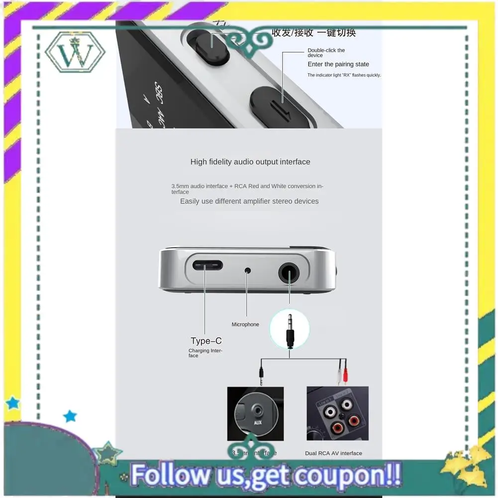 NUOVO 2 in 1 adattatore audio per auto per computer TV da 3,5 mm Bluetooth V5.2 RX + TX 250 MAH con cavo audio