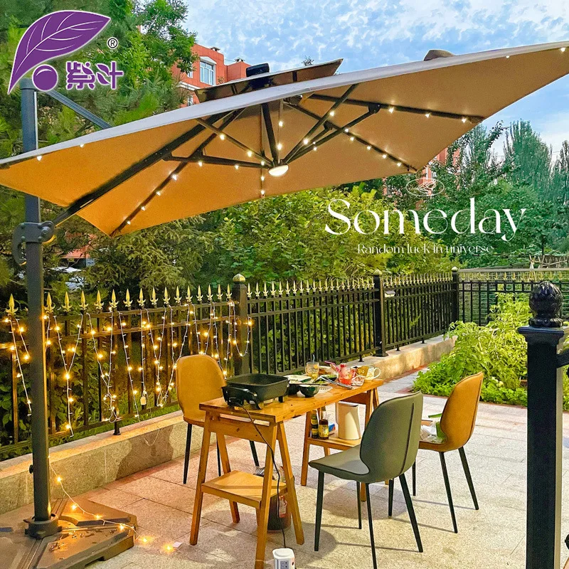 Outdoor Parasol Court Printable Roman Umbrella Outdoor Solar LED Light
