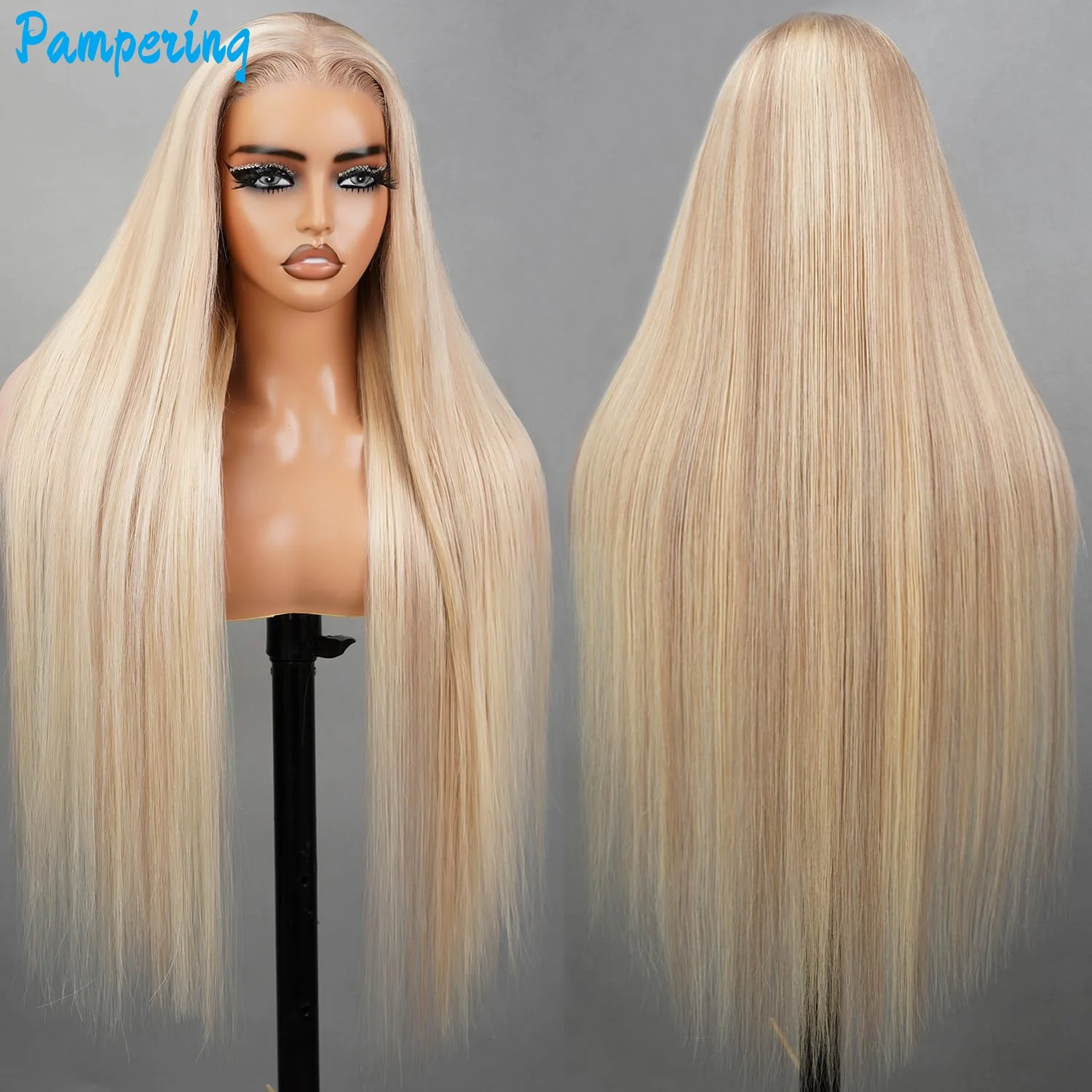 Pampering P18 613 Ice Cream Blonde Highlight Straight Lace Front Wigs 13x4 Human Hair 30 40 Inch Frontal Wig For Women