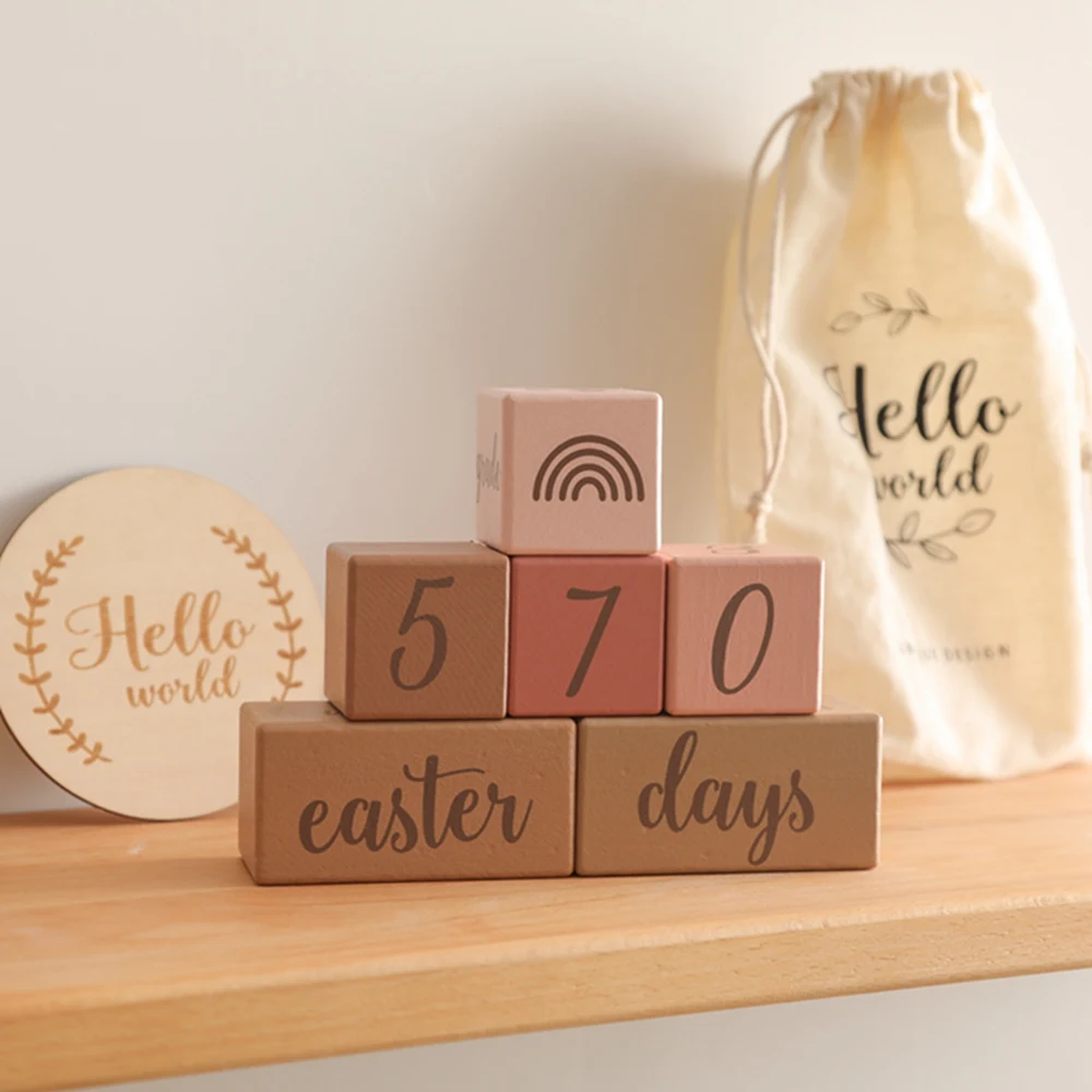 Baby Wooden Milestone Blocks Memorial Monthly Newborn Number Blocks Colorful Photography Accessories For Newborn Birth Gift