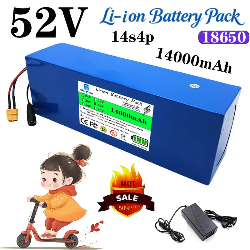 2026 new 52V 14S4P 14000mah 18650 lithium battery pack with BMS suitable for balance car bicycle scooter tricycle +58.8V charger