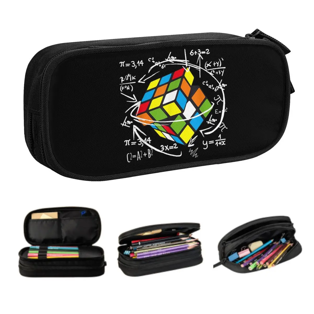 Custom Cute Math Rubik Rubix Rubics Player Cube Pencil Cases for Math Lovers Large Storage Pen Bag Box School Supplies