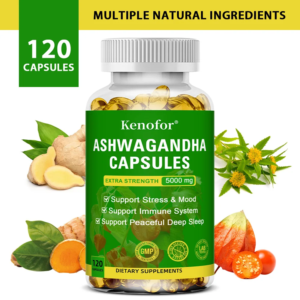 Ashwagandha Capsules, Rhodiola Rosea, Turmeric, Ginger, Antioxidant for Calm Mood, Energy, Restful Sleep & Daily Wellness