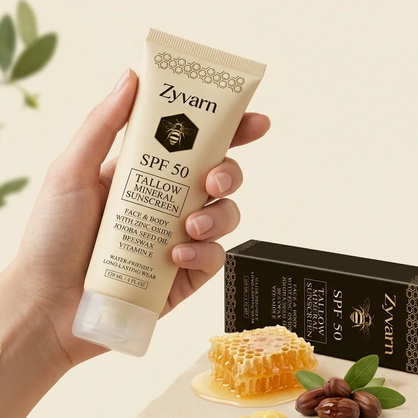 

Organic Beef Tallow Mineral Sunscreen SPF 50 Natural Formula Full Sun Protection for Face & Body Summer Daily Outdoor Sunblock
