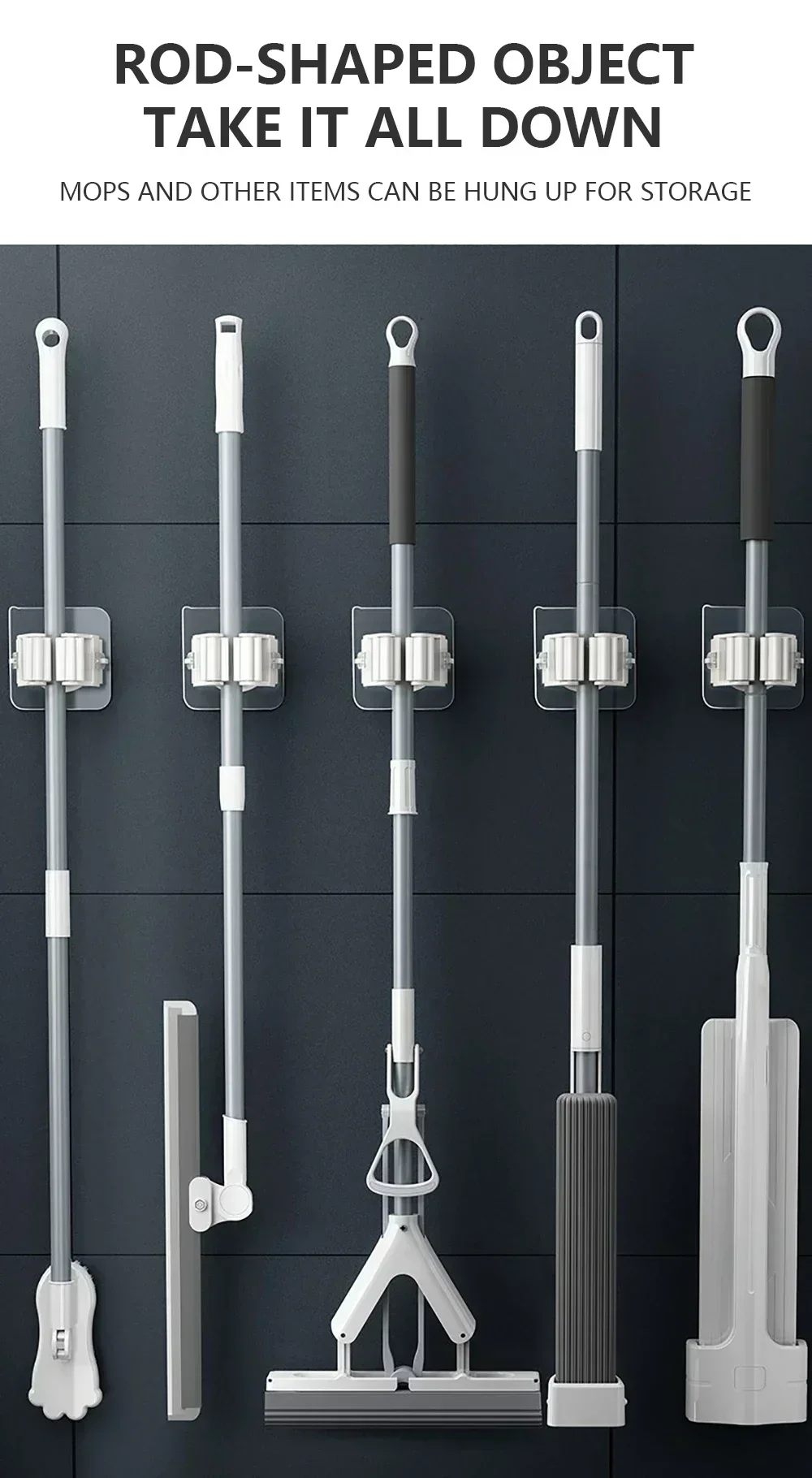 4PCS Wand Montiert Organizer Mop Halter Wand-Montiert Wasserdichte Mopp Lagerung Rack Besen Aufhänger Haken Haushalts Werkzeuge – Detail 3
