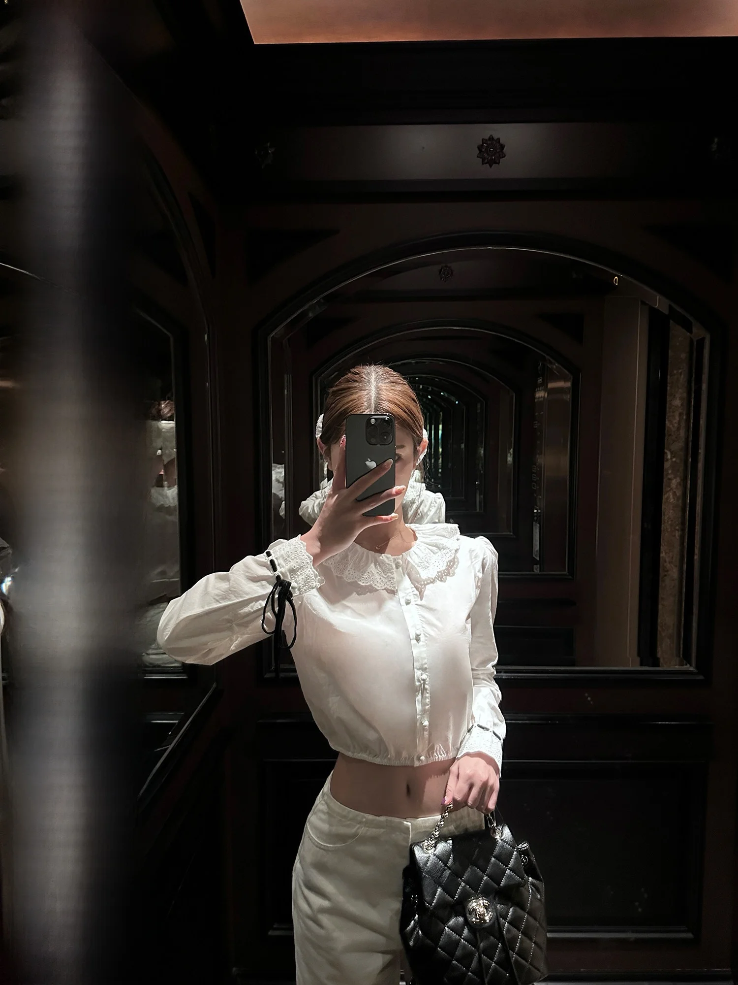 

Ele Lace Doll irt with Ruffle Hem by Wuuus Skin-Friendly Breathable Long Sve ort Length Button Closure Fem