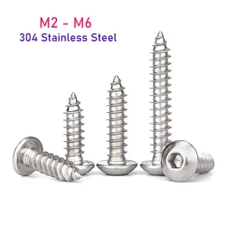 M2 M2.5 M3 M3.5 M4 M5 M6 304 Stainless Steel Round Pan Head Hexagon Socket Self-tapping Screw Button Head Allen Wood Screw