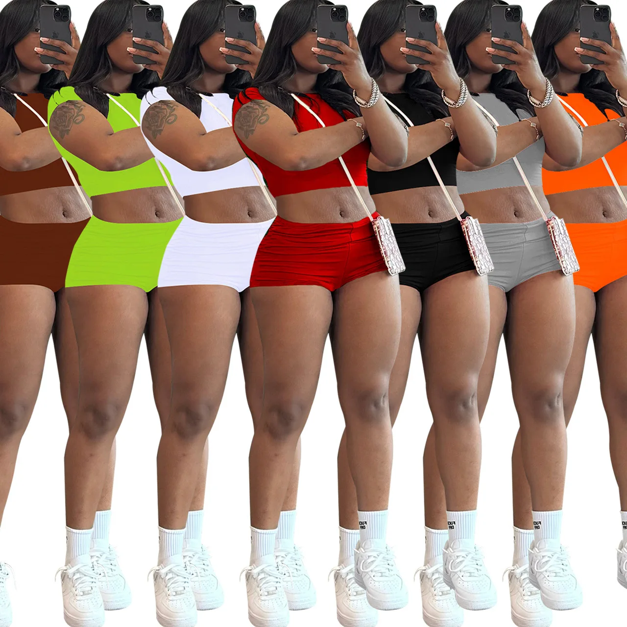 

Summer Women's Clothing Solid Color Tight Short Top And Shorts Set 2026 Trendy Retro Spring Models Are New.