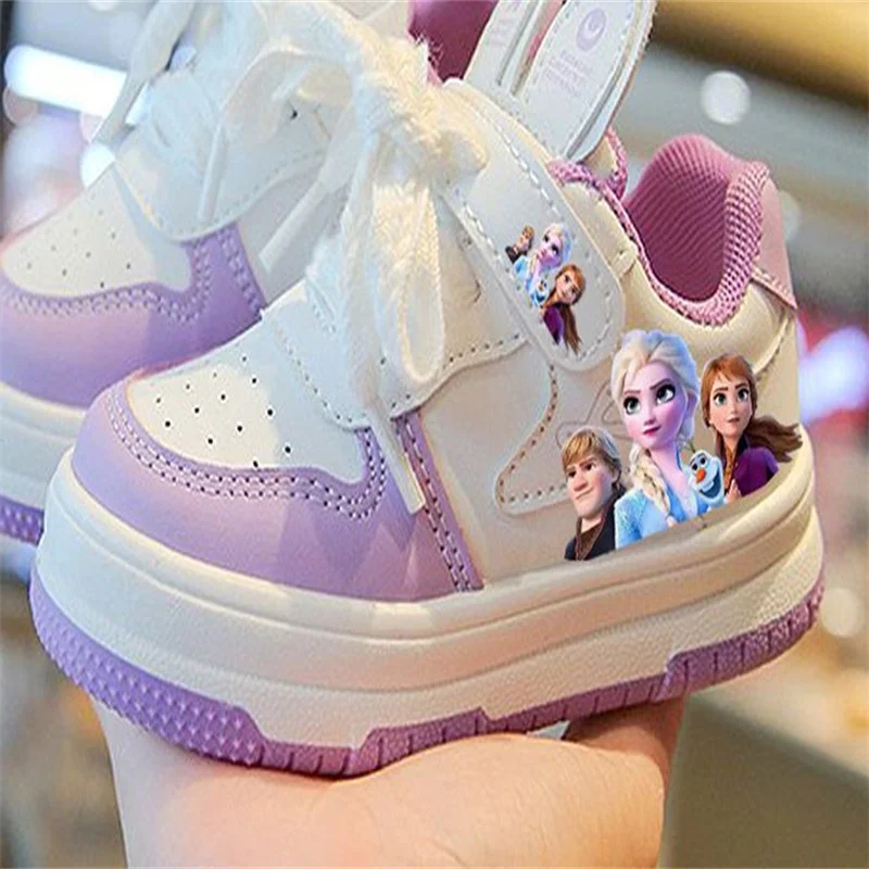 Disney Frozen Children Sneakers For Girls Shoes Autumn Winter Breathable Kids Running Shoes Leather Student Sports Size 22-32