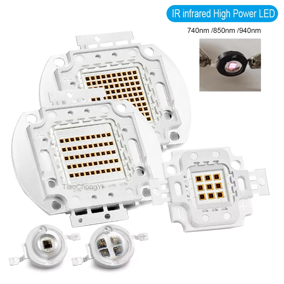 High Power Intensity Led Chip Infrared Far Red Light Bulb Lamp Bead 3W 5W 10W 20W 30W 50W 100W Smd Cob 730nm 850nm 940nm IR Led