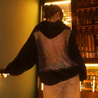 Women's Fashion Translucent Pullover Sweatshirt American Gothic Sexy Hollow Mesh Hoodie Y2K Clothes Casual Long Sleeves Jacket