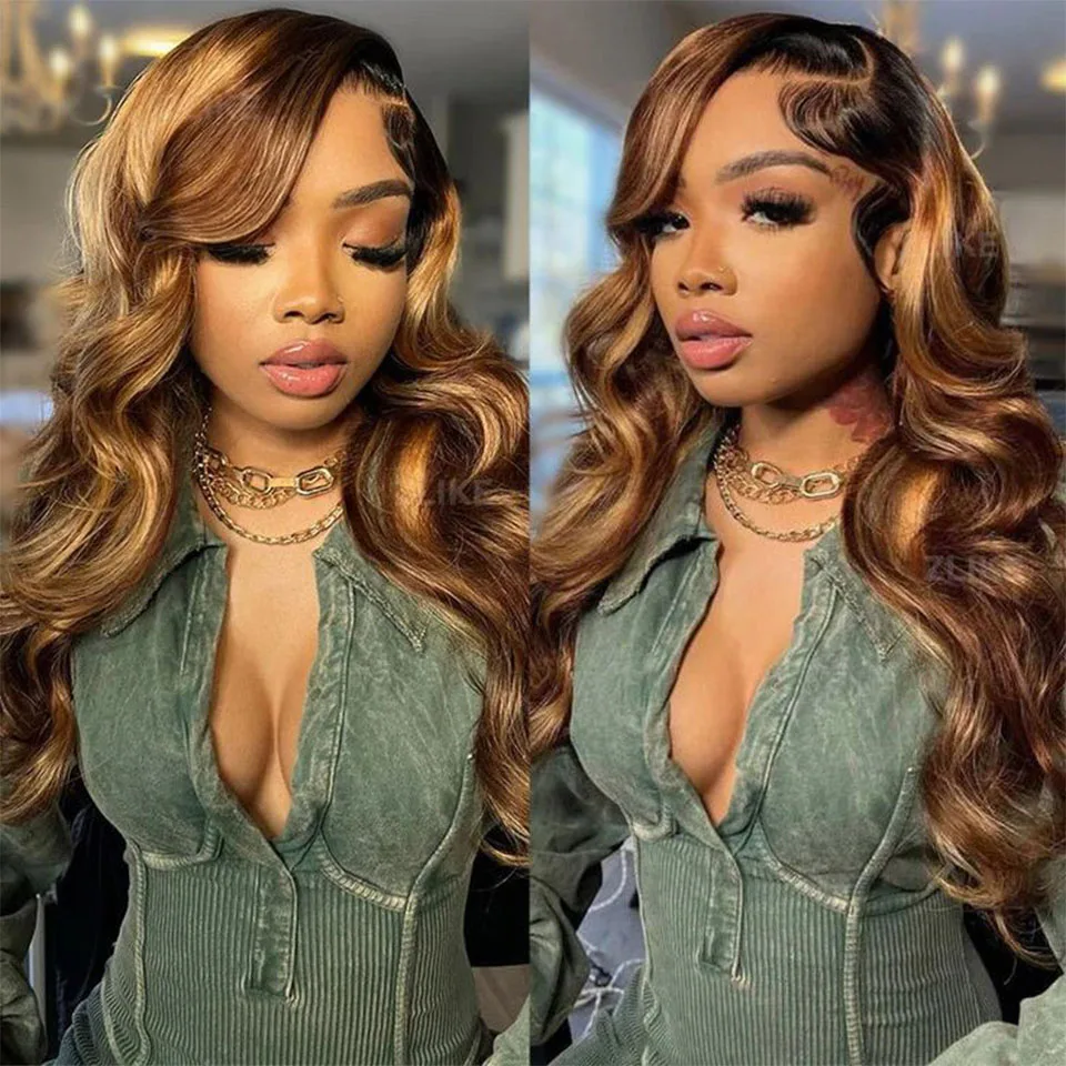 

Highlight Body Wave Lace Front Wig Human Hair Natural Hairline Density180 Colored Glueless Honey Blonde Body Wave Lace Front Wig