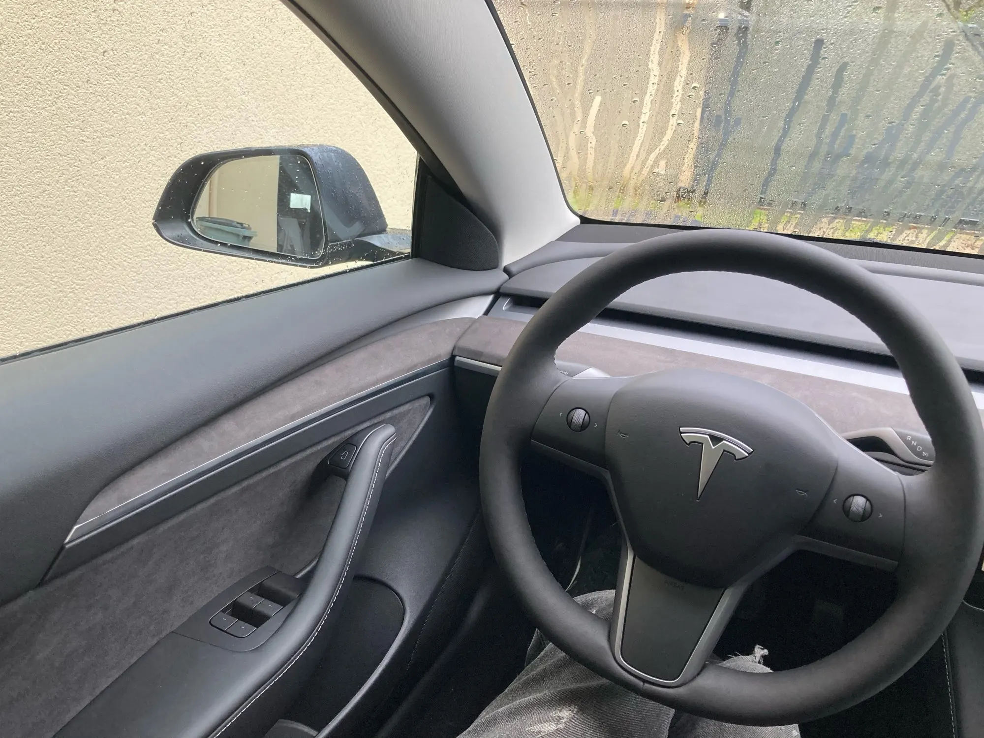 For Tesla Model 3 2021-2023 & Model Y Interior Dashboard & Door Wood Modify Decor Adhesive Panel Cover Trims - Origin Gray Suede