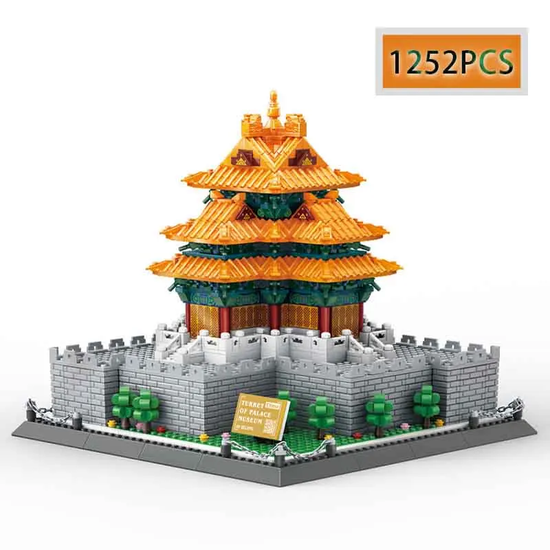 

MOC 1252PCS Creative Beijing Forbidden City Corner Tower Urban Street View Building Block DIY Model Children's Puzzle Toy