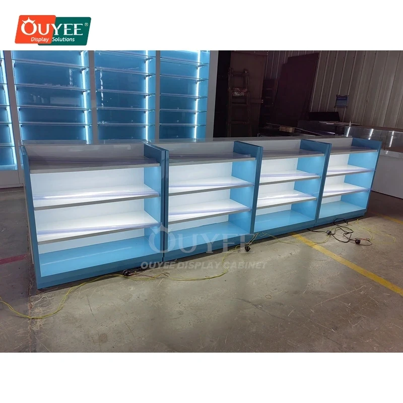 custom.Source Factory Retail Fixture Pharmacy Interior Design Closed Display Tempered Glass Hospital Pharmacy
