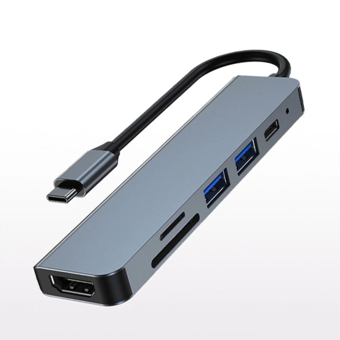 

Многофункциональный USB-C хаб 6-в-1 из алюминия с выходом 4K, кардридером SD/TF, зарядкой PD 100 Вт и USB 3.0 для портативной рабочей станции