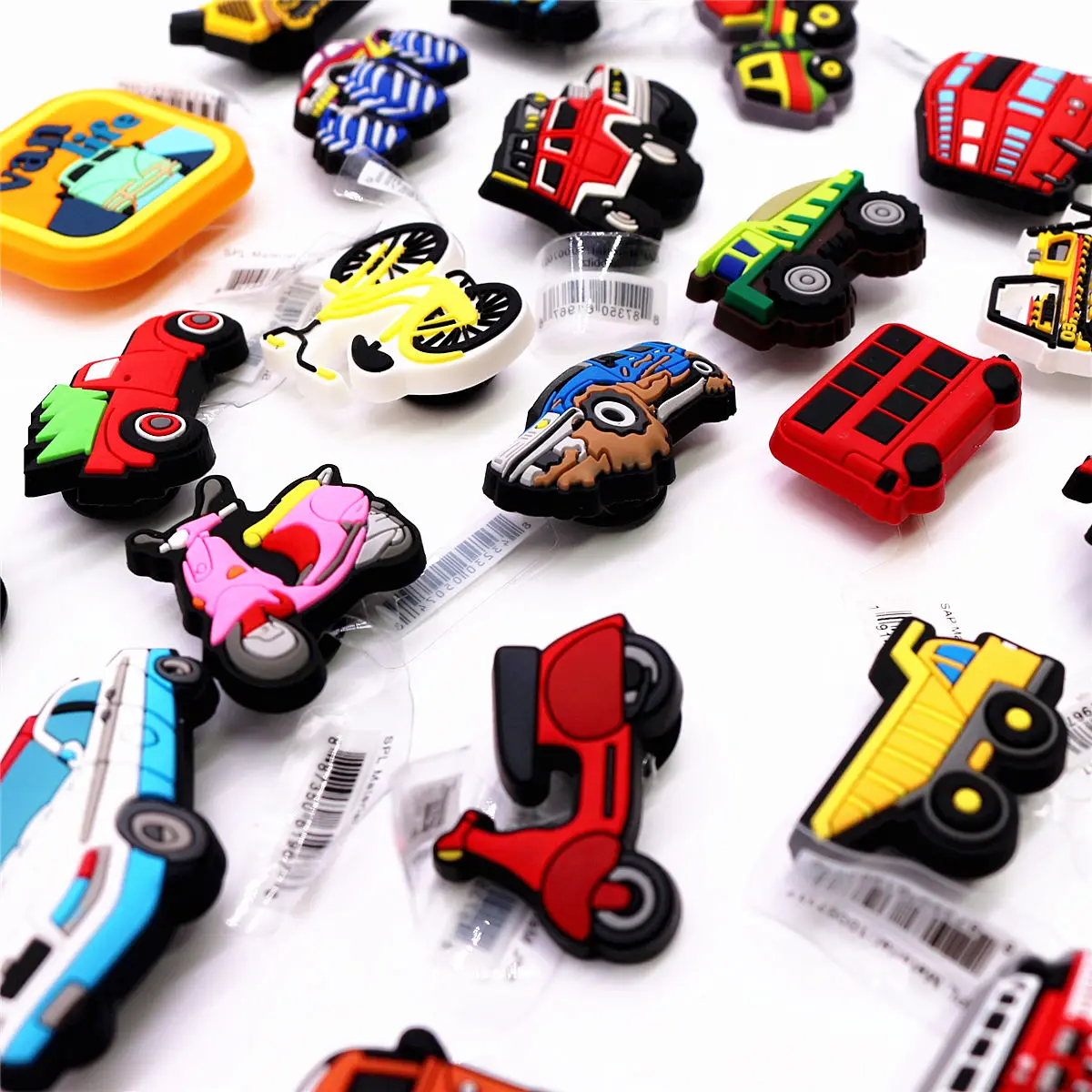 1 Pcs Cartoon Cars PVC Shoe Charms Truck Buses Motorcycle Bike Shapes Shoe Accessories Clog Pin Unisex Shoe Buckle Decorations