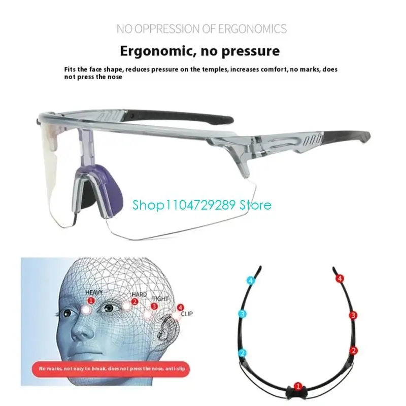 D8KE Auto Adjust Cycling Glasses Impact Resistant PC Lens Anti Fog Coating Unisex Adult Outdoor Sports Eyewear