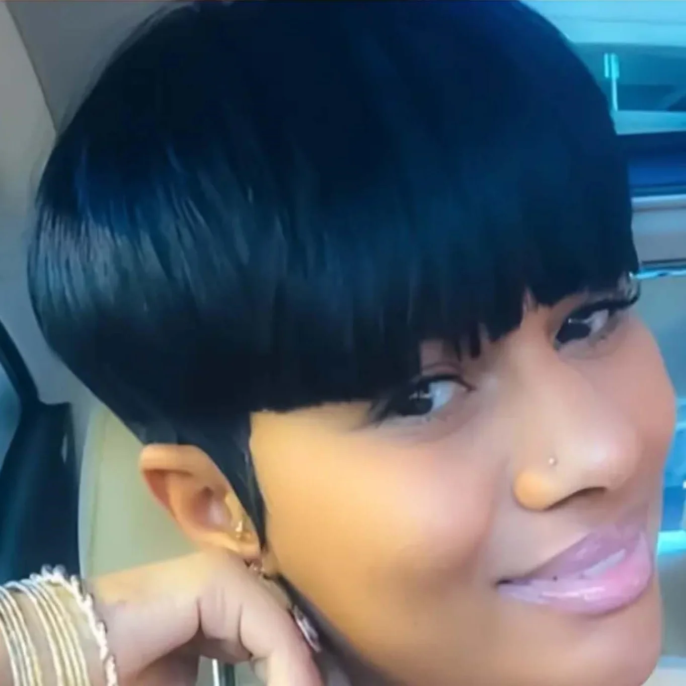 흑인 여성용 픽시컷 가발 레미 인모 숏 레이어드 가발 앞머리 포함 풀 머신 메이드 자연색 가발