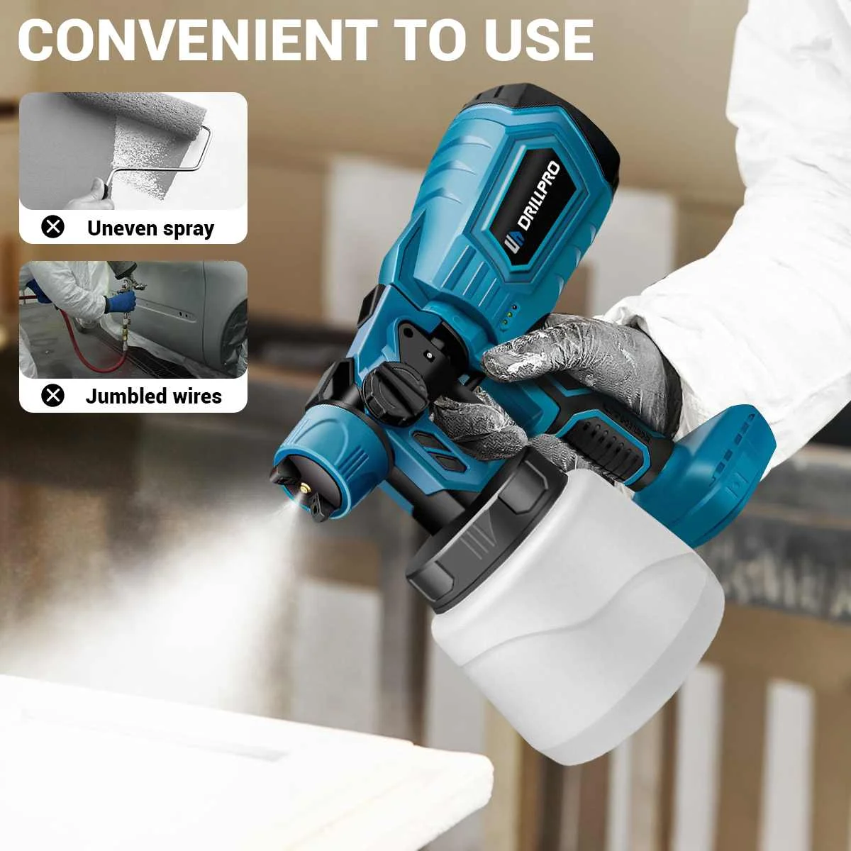 Drillpro 1000ML Electric Spray Gun with One Battery Cordless Paint Sprayer Auto Furniture Steel Coating Airbrush For Makita 18V