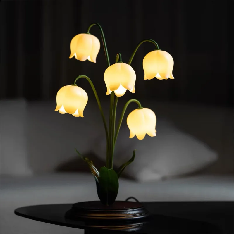 Creative Lily Valley Table Lamp Dome Lampshade Flexible Arm Adjustable AC Bedroom Bedside Lamp Night Light Valentine's Day G