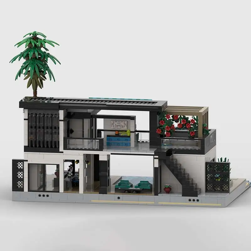الكاريبي شاطئ فيلا الجانب نموذج اللبنات MOC الساخن بيع الطوب الجسيمات الصغيرة الجمعية الأطفال لغز اللعب أطقم