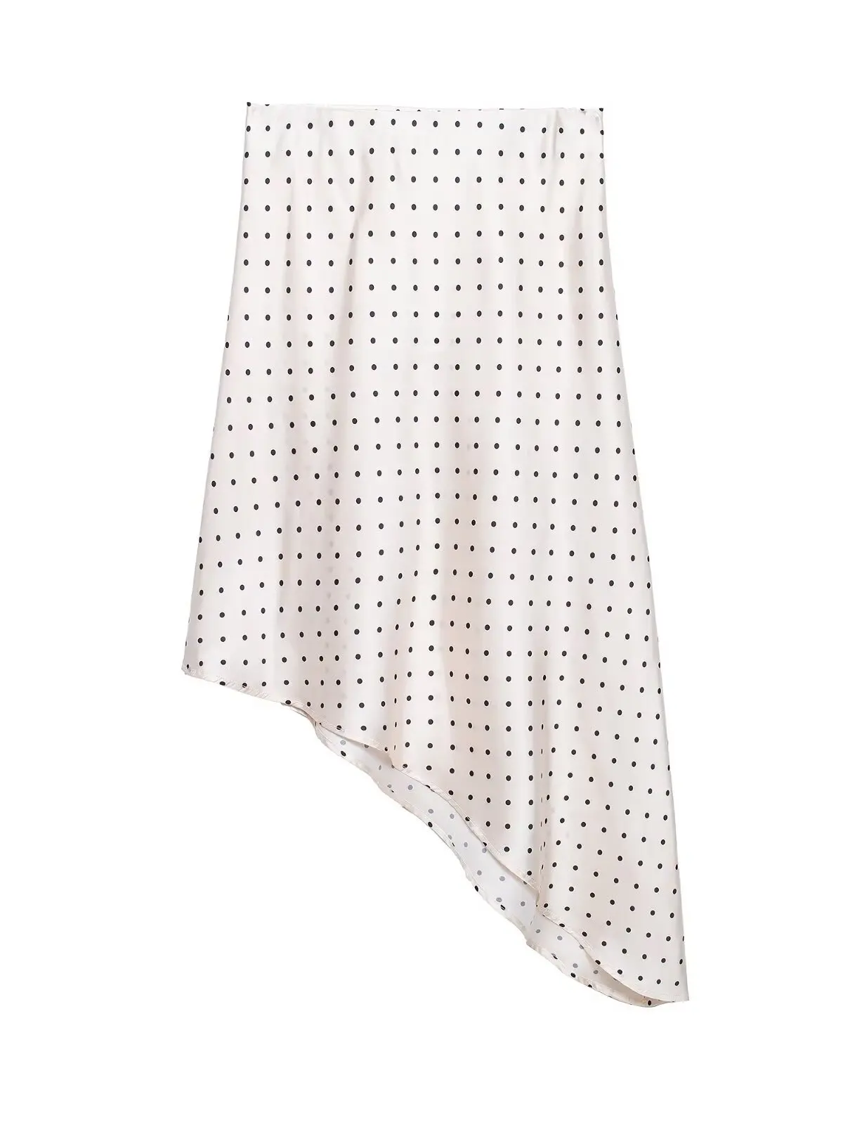 Women's Polka Dot Print Asymmetrical Silken Half Skirt Midi Length Side Slit Moonlight Skirt Fashionable And Mature