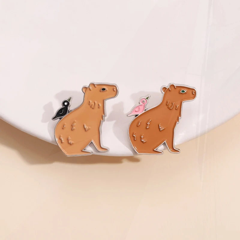 of the Bird Animal Pines Lapel Badges Animal Funny Jewelry Gift for Kids Friends Capybara Enamel  Brooch Custom Taxis