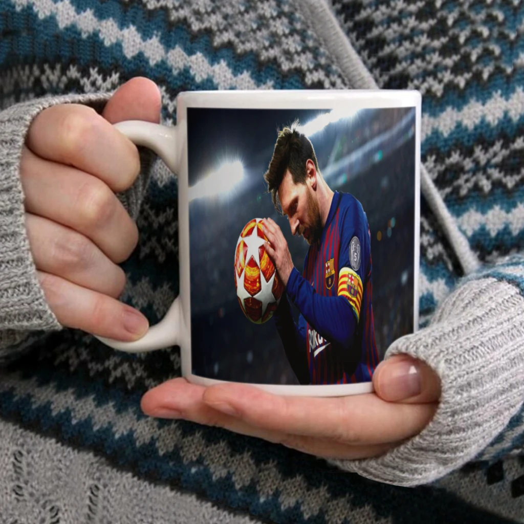 M-Messi Football Star Coffee Mug 11oz Fun Ceramic Coffee Tea Cocoa Cup Handle Tea Drink Cup