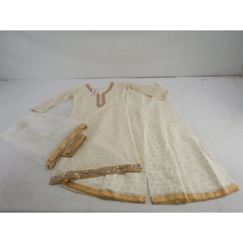 

Womens Cotton Embroidery Kurta Plazzo Suit Set Off White M